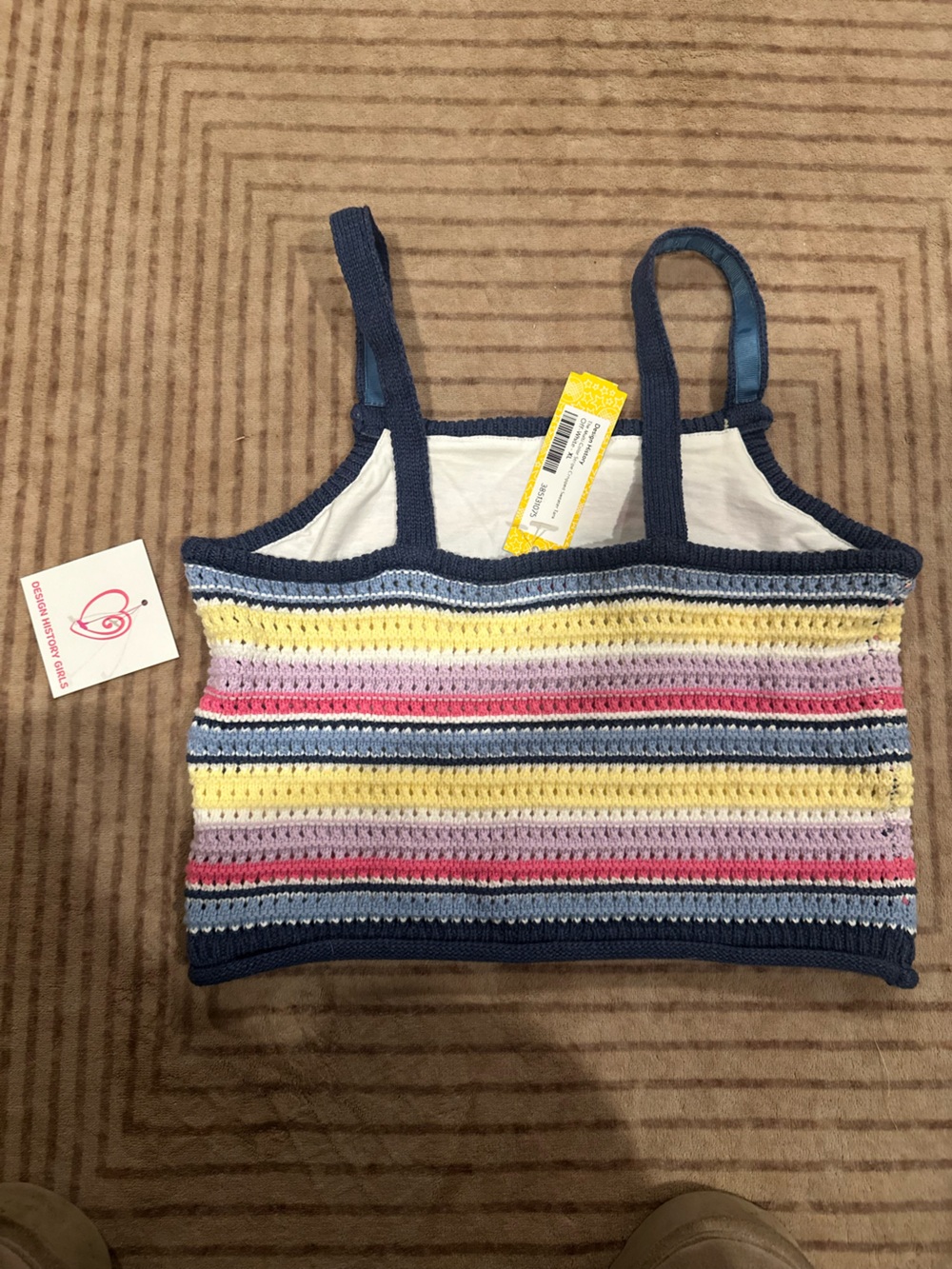 Design History Navy-Trim Crochet Stripe Tank